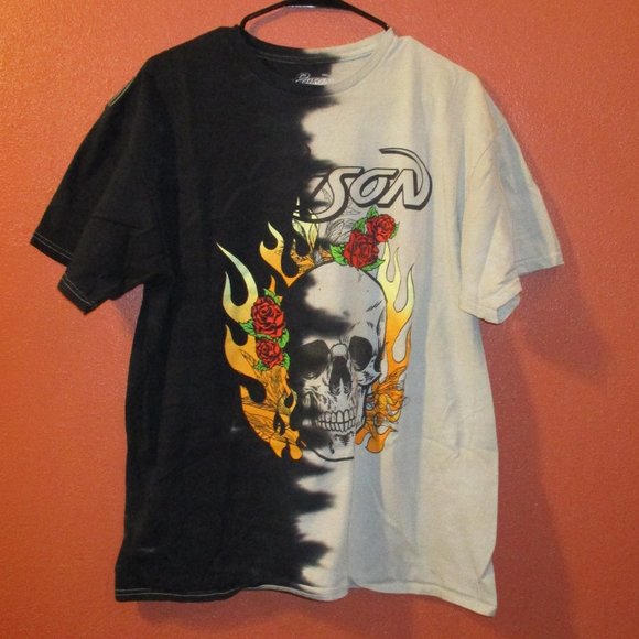 Poison Brett Michaels Woman X Large Black Gray Orange Graphic Skull Roses Shirt - Picture 1 of 6
